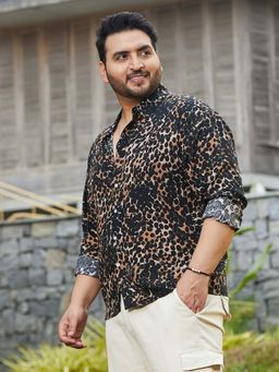 Instafab Plus - Men's Yellow Ochre and Onyx Black Cheetah Imprint Shirt