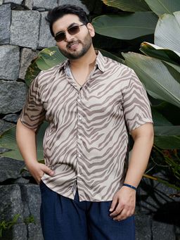 Instafab Plus - Men's Ash Brown Zebra Satin Shirt