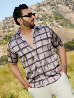 Instafab Plus - Men's Charcoal Grey Dye-Graph Satin Shirt