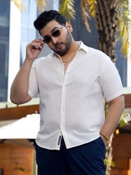 Instafab Plus - Men's Ivory White Solid Cotton Shirt