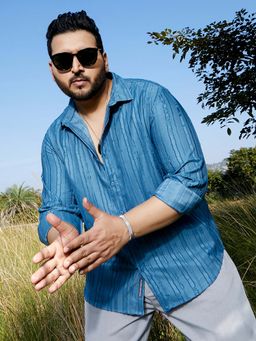 Instafab Plus - Men's Steel Blue Ripple-Edge Shirt