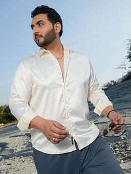 Instafab Plus - Men's Pale Yellow Satin Lustre Shirt