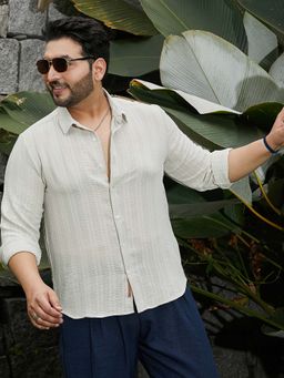 Instafab Plus - Men's Saltbox White Blended-Stripe Shirt