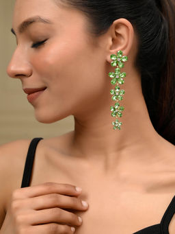 Silvermerc Designs - Gold Floral Drop Green Earrings