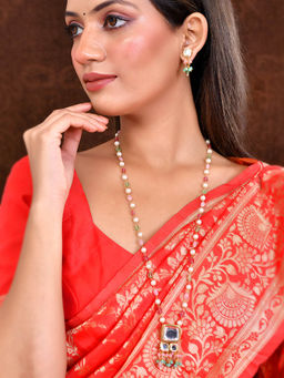 Silvermerc Designs - Long Layered Multi Beaded Kundan With Pearl Jewellery Set