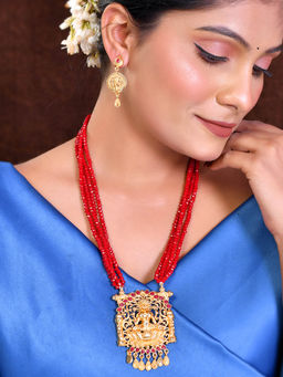 Silvermerc Designs - Gold Plated Stone Studded And Beaded Jewellery Set