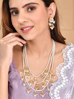 Silvermerc Designs - Ethnic Kundan And Pearls Multi Layers Bridal Jewellery Set