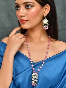Silvermerc Designs - Pink Beads Kundan Jewellery Set
