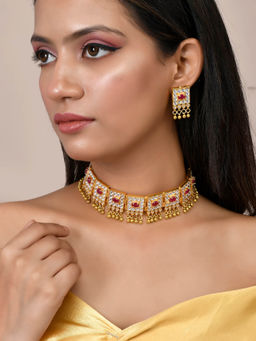 Silvermerc Designs - Gold Plated Kundan Choker Jewellery Set