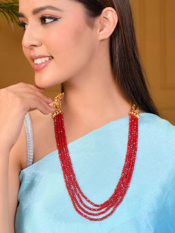 Silvermerc Designs - Brass Gold Plated 4 Layers Kundan Beaded Necklace