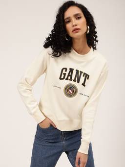 GANT - Womens Solid Cream Sweat Crew