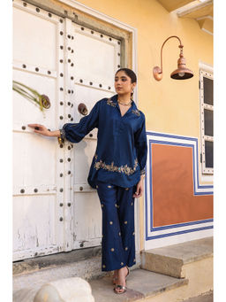 Label Niti Bothra - Navy Blue Riwayat Embroidered Co-Ord (Set of 2)