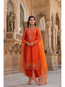 Label Niti Bothra - Orange Riwayat Heavy Embroidered Kurta with Pant and Dupatta (Set of 3)