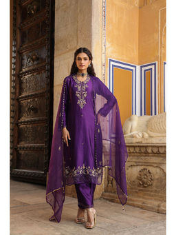 Label Niti Bothra - Purple Riwayat Heavy Embroidered Kurta with Pant and Dupatta (Set of 3)
