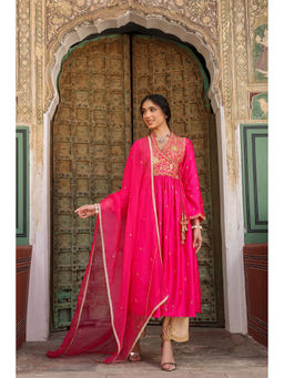 Label Niti Bothra - Pink Riwayat Overlap Angarkha Kurta with Pant and Dupatta (Set of 3)