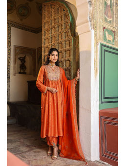 Label Niti Bothra - Orange Riwayat Printed Embroidered Kurta with Pant and Dupatta (Set of 3)