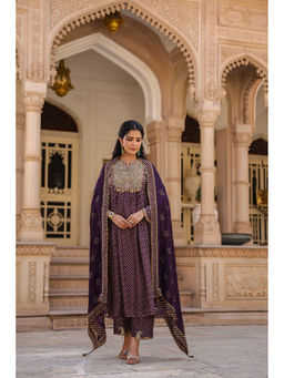 Label Niti Bothra - Purple Riwayat Printed Embroidered Kurta with Pant and Dupatta (Set of 3)