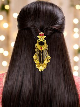 OOMPH - Gold Heritage Rajwadi Hair Bun Pin - Ghungroo Detailing
