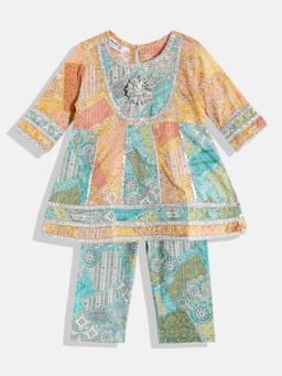 Readiprint - Anarkali Mustard Floral Print Kurti And Pyjama (Set of 2)