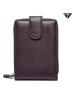 FUR JADEN - Brown PU Leather CardHolder Money & Coin Zipper Wallet With CreditCard & Photo ID Slots