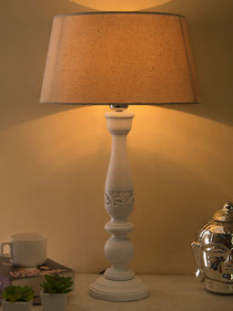 Homesake - Carved White Wood Table Lamp Khadi Shade
