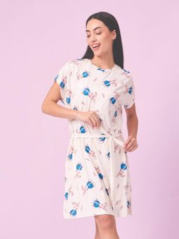 Sweet Dreams - Cream Women's Animal Printed Short Night Dress