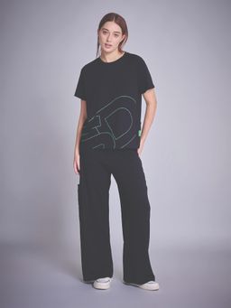 Sweet Dreams - Black Women's Abstract Printed T-Shirt with Pajama