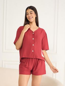 Sweet Dreams - Red Women's Solid Shirt with Shorts