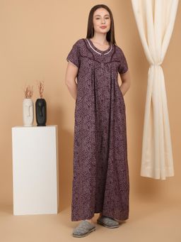 Sweet Dreams - Wine Women's Printed Full Length Nighty