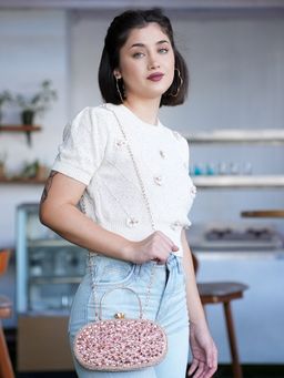 Odette - Peach Jute Embellished Clutch for Women