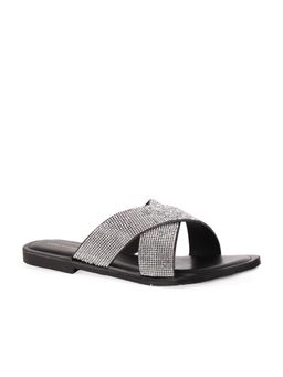 CAMLEE COMFORT - Silver Shine Crystal Embellished Cross-Strap Flats