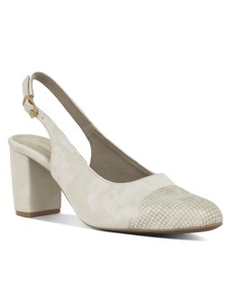 London Rag - Women Cream Pin Buckle Metallic Toe Cap Heels