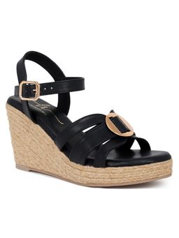 London Rag - Women Black Comfortable Pin Buckle Espadrille Heels