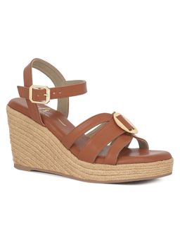 London Rag - Women Tan Comfortable Pin Buckle Espadrille Heels