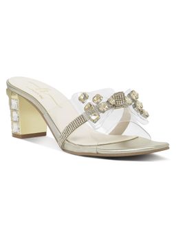 London Rag - Women Gold Clear Diamante Embellished Block Heels