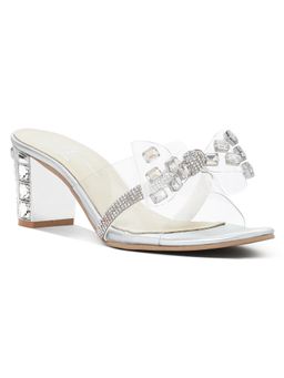 London Rag - Women Silver Clear Diamante Embellished Block Heels