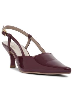 London Rag - Women Maroon Patent Faux Leather Slingback Heels