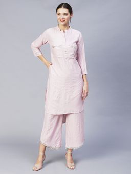 FASHOR - Ethnic Embroidered Co-Ord -Light Pink (Set of 2)