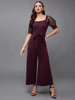 Miss Chase - Womens Dark Purple Solid Straight Leg Relaxed Fit Jumpsuit