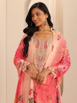 Libas Art - Peach Floral Kurta with Sharara and Dupatta (Set of 3)