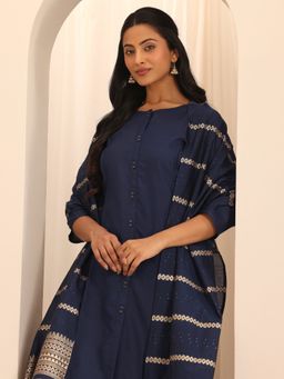 Libas - Navy Blue Cotton Blend Solid Kurta Sets for Women