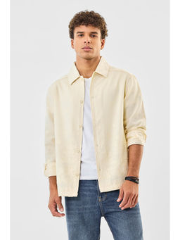 Snitch - Cream Textured Full Sleeves Regular Casual Overshirt for Men