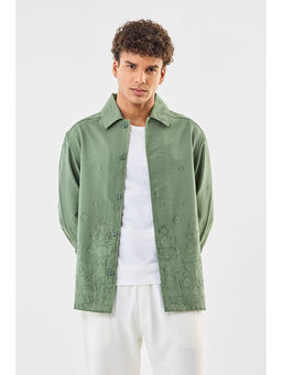 Snitch - Sage Green Textured Full Sleeves Regular Casual Overshirt for Men