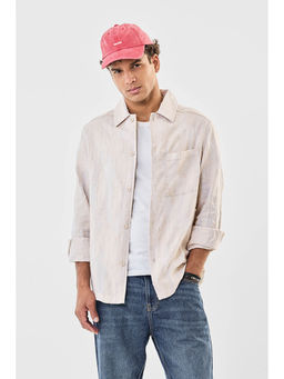 Snitch - Beige Textured Full Sleeves Boxy Casual Overshirt for Men