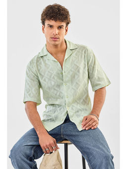 Snitch - Light Green Self Design Half Sleeves Boxy Casual Shirt for Men