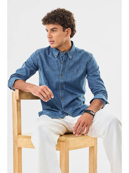 Snitch - Blue Solid Full Sleeves Regular Casual Shirt for Men