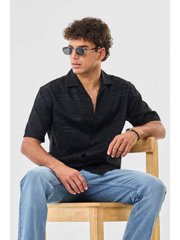 Snitch - Black Self-Design Half Sleeves Boxy Casual Shirt for Men