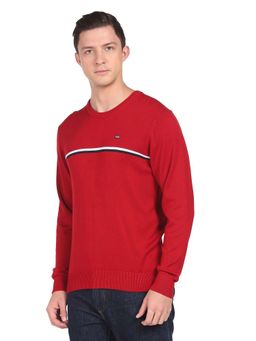 Arrow Sports - Men Red Interlock Knit Striped Sweater