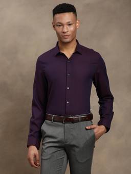 Turtle - Mens Cotton Slim Fit Jacquard Purple Party Shirt