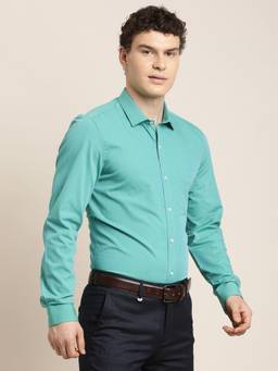 Turtle - Mens Cotton Regular Fit Solid Full Sleeve Turquoise Blue Formal Shirt